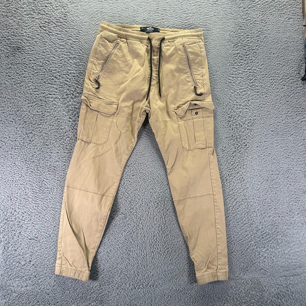 Hollister Pant Mens M Beige Cotton Jogger Tapered Cargo Travel Workwear Stretch